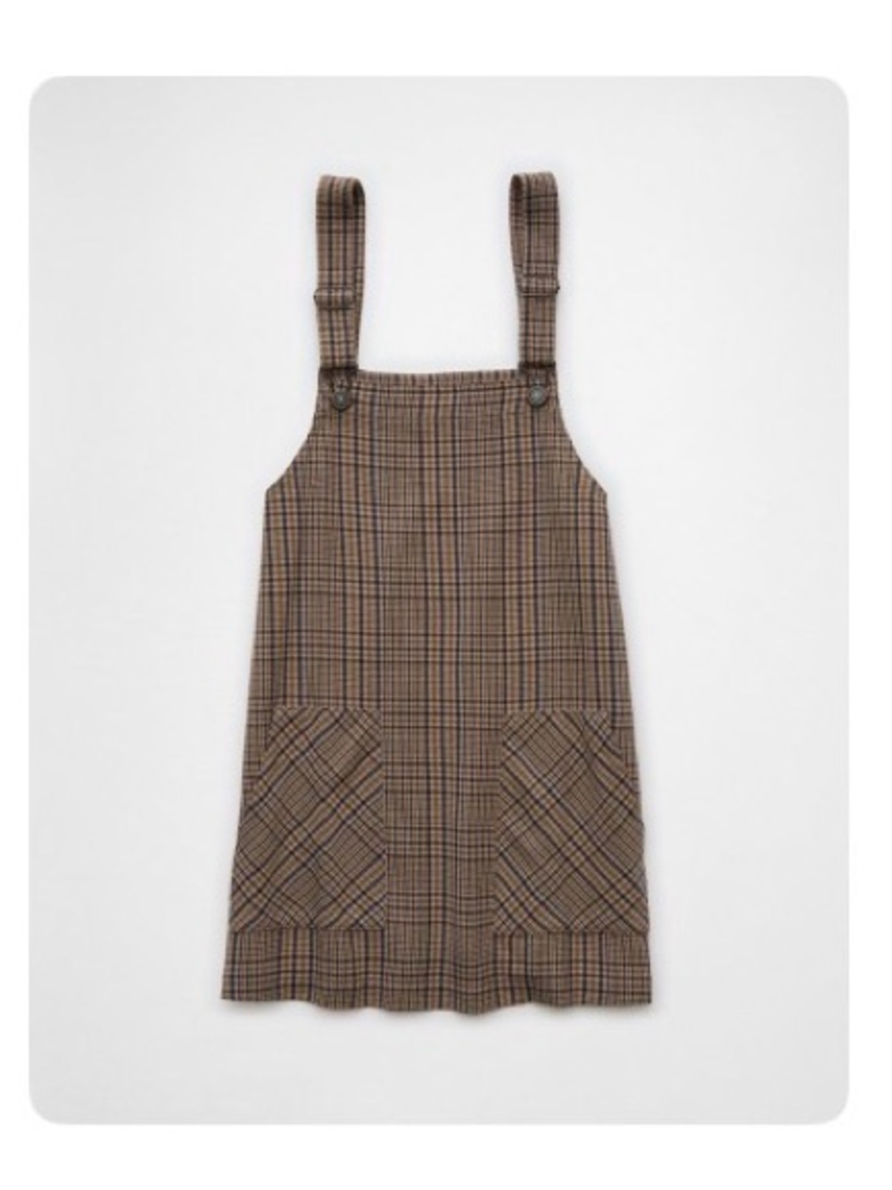 Like New American Eagle Brown Plaid Pinafore Dress with Patch Pockets Size Large